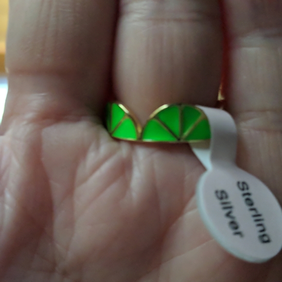 925 Ring size 8 gold plated sterling, enamel Limes - Picture 5 of 6